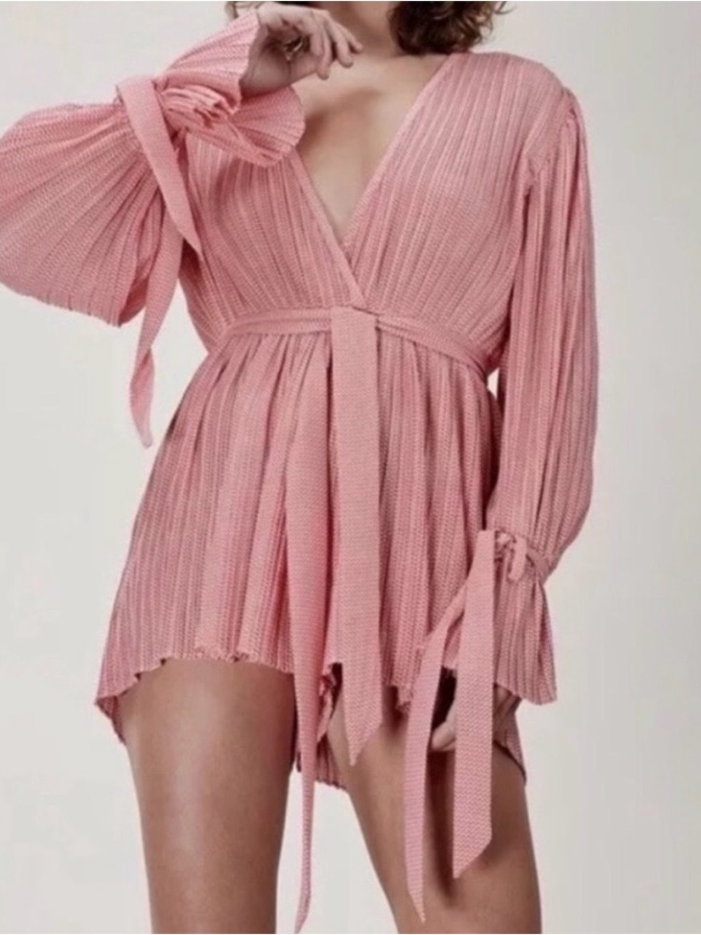 C/MEO Collective unstoppable Rose Pink Wrap Romper with Tie Waist